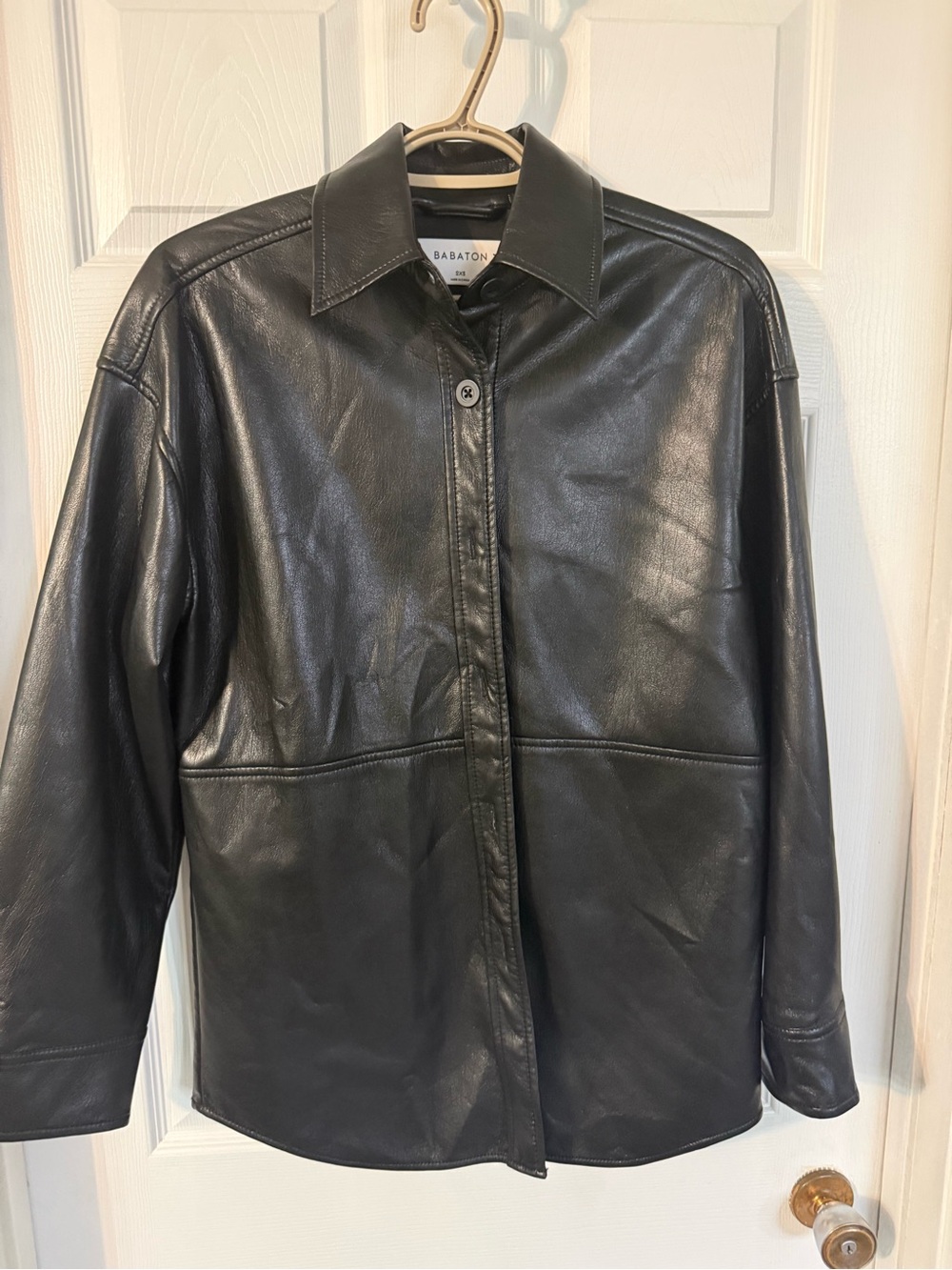 Babaton Black Leather Button-Front Jacket
